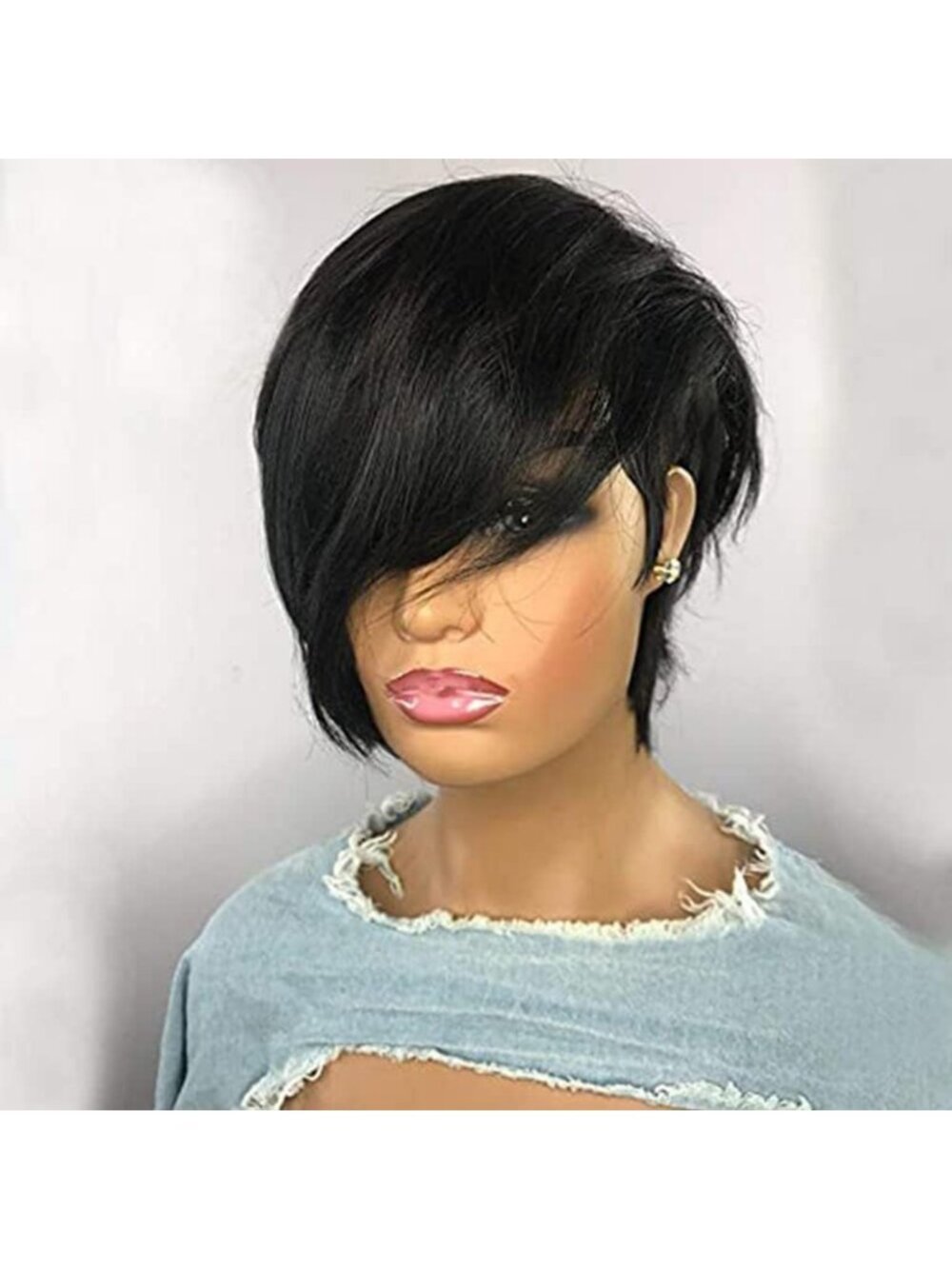 RICONEY Pixie Cut Wigs for Black Women Human Hair Short Bob Wig Human Hair None